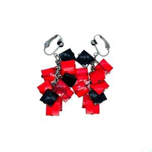 Red & Black Dangle Clip On Earrings